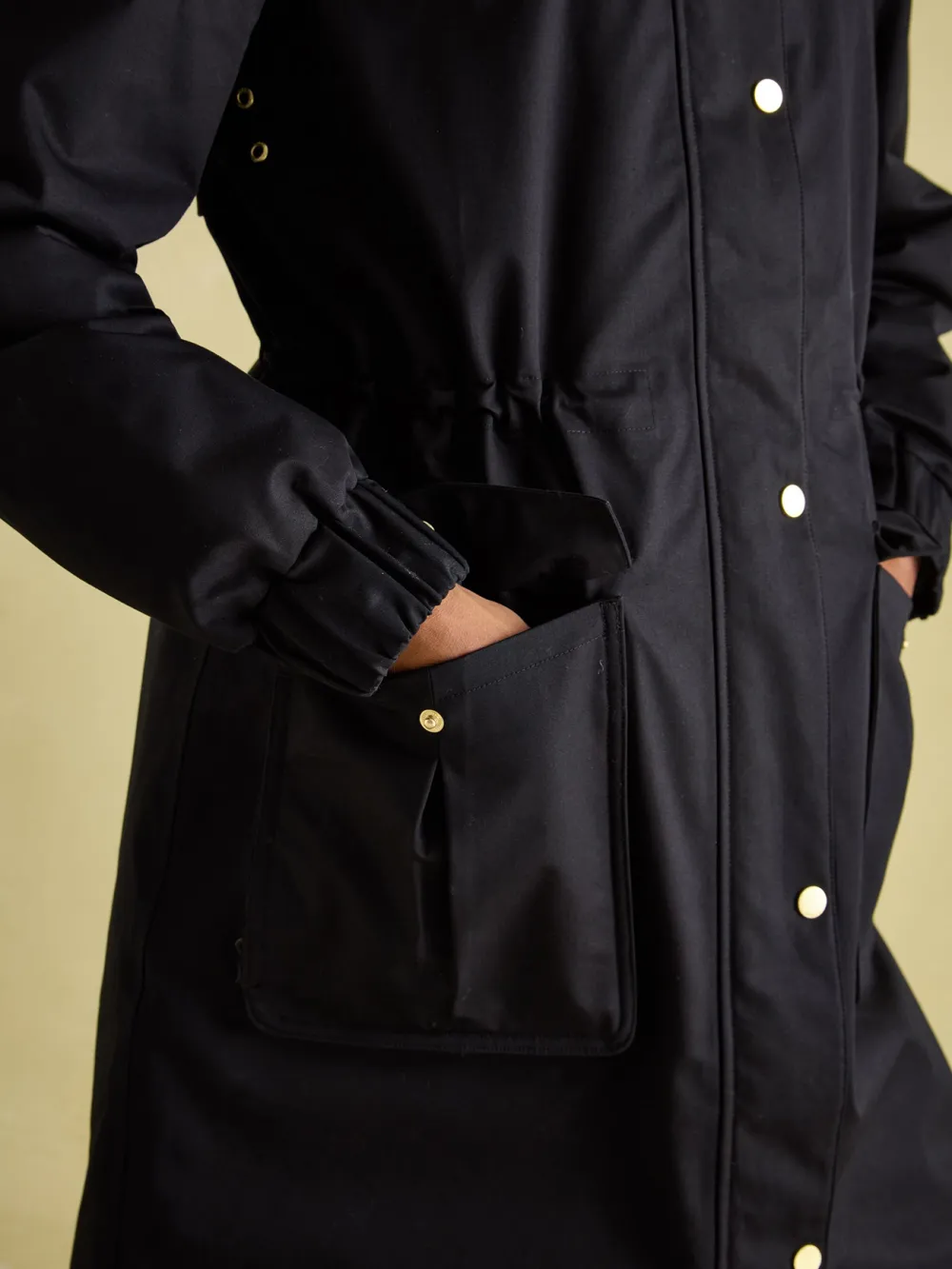 Black Waterproof Fleece Lined Raincoat