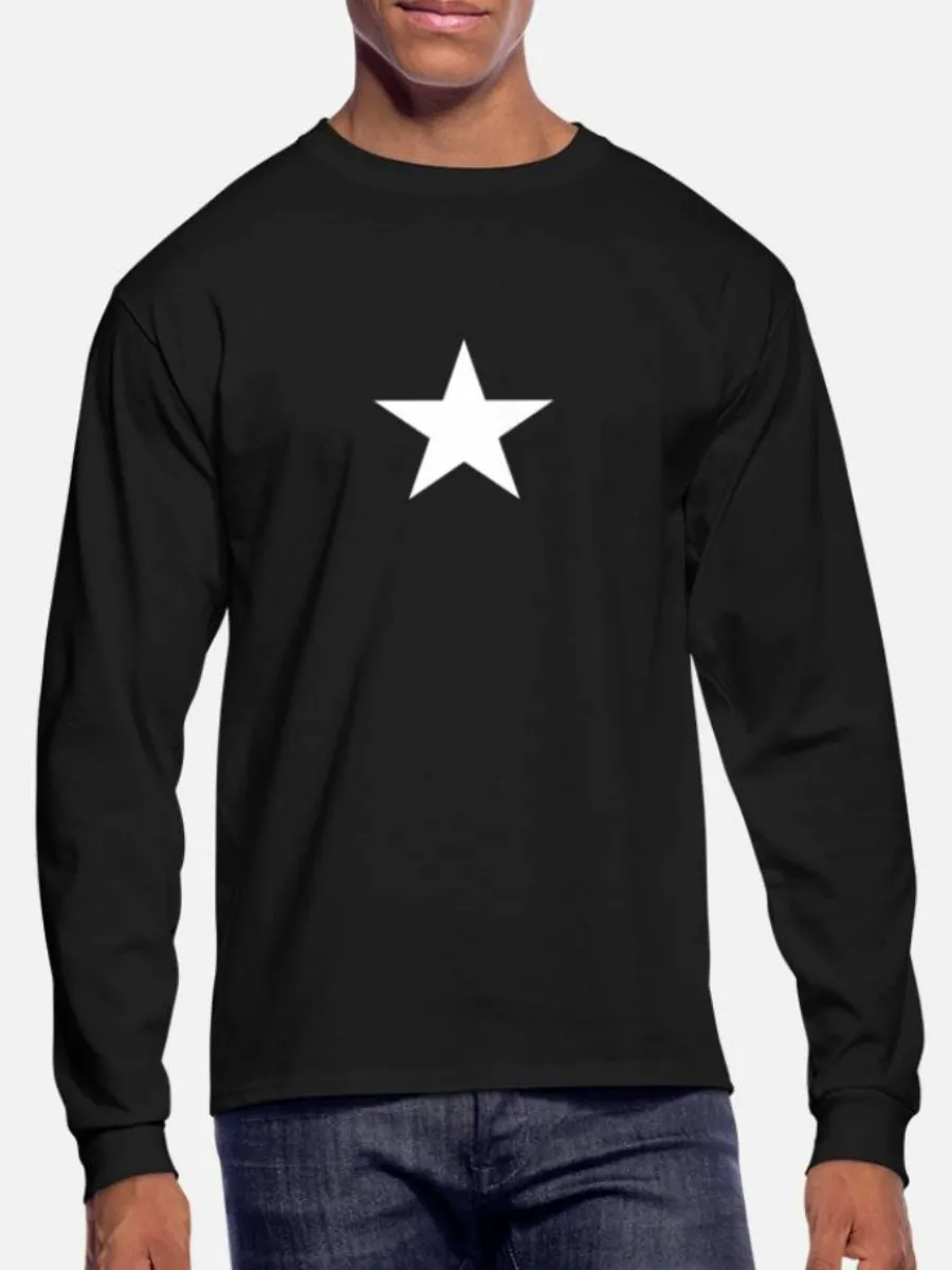 Men's Casual Long-Sleeved T-Shirt With Five-Pointed Star Print