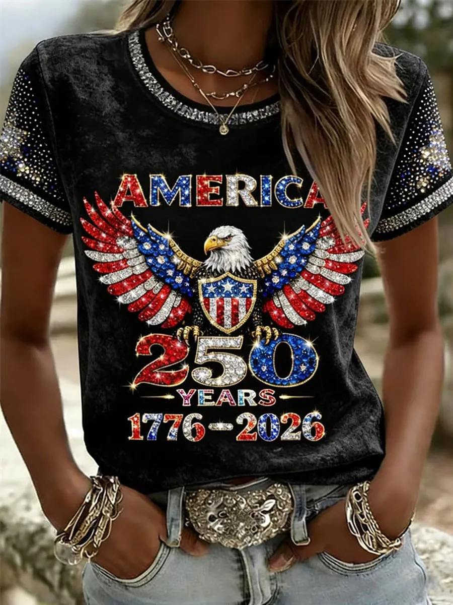 Women'S Casual American 250Th Anniversary Printed Short-Sleeve T-Shirt