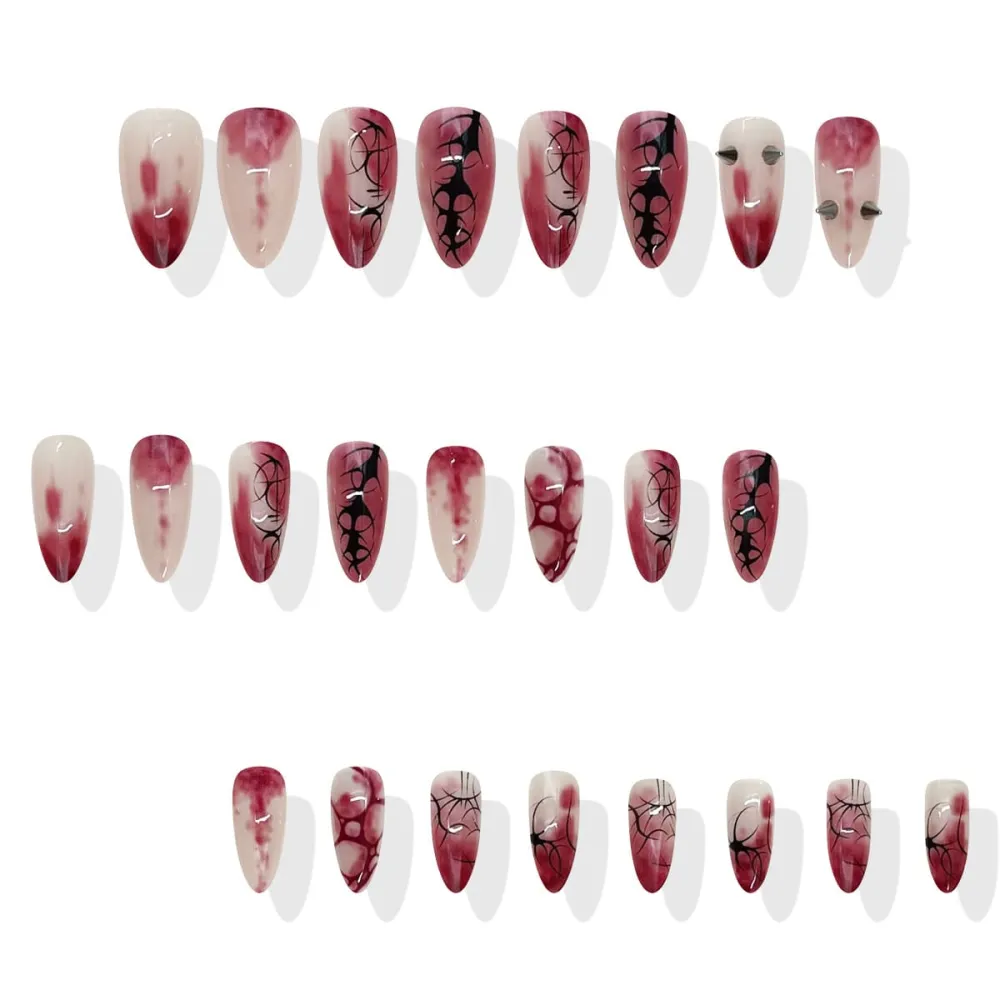 Nailhour 24Pcs Red Halloween Gothic Long Almond  Press On Nails