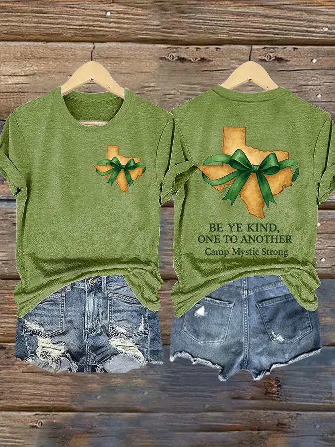 Retro Texas Strong Bow Cross Print Round Neck T-Shirt