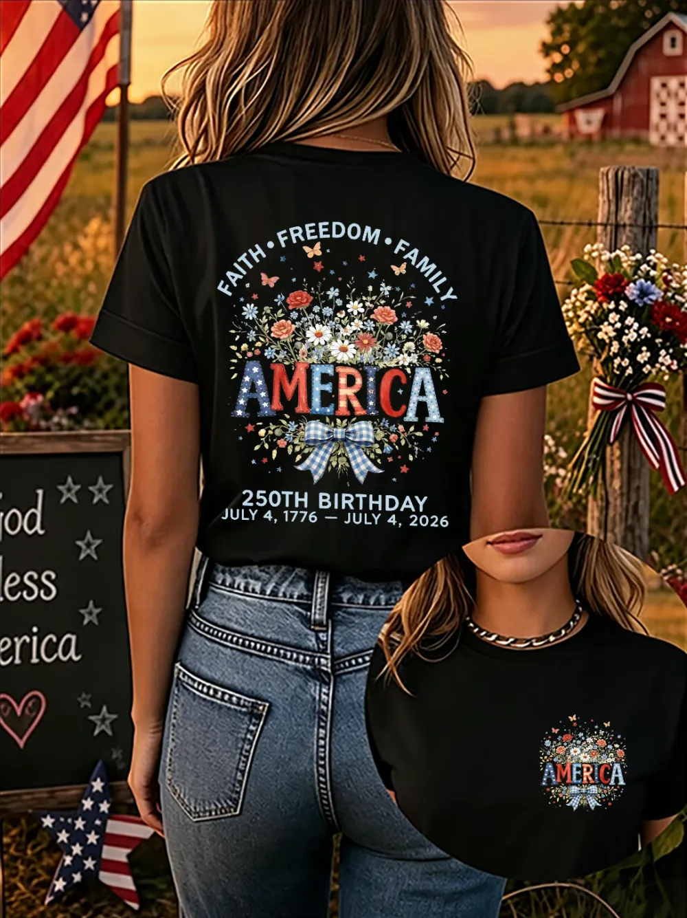Since 1776, Faith, Liberty, And Family – Women'S 250th Anniversary Of American Faith Print Short-Sleeve T-Shirt