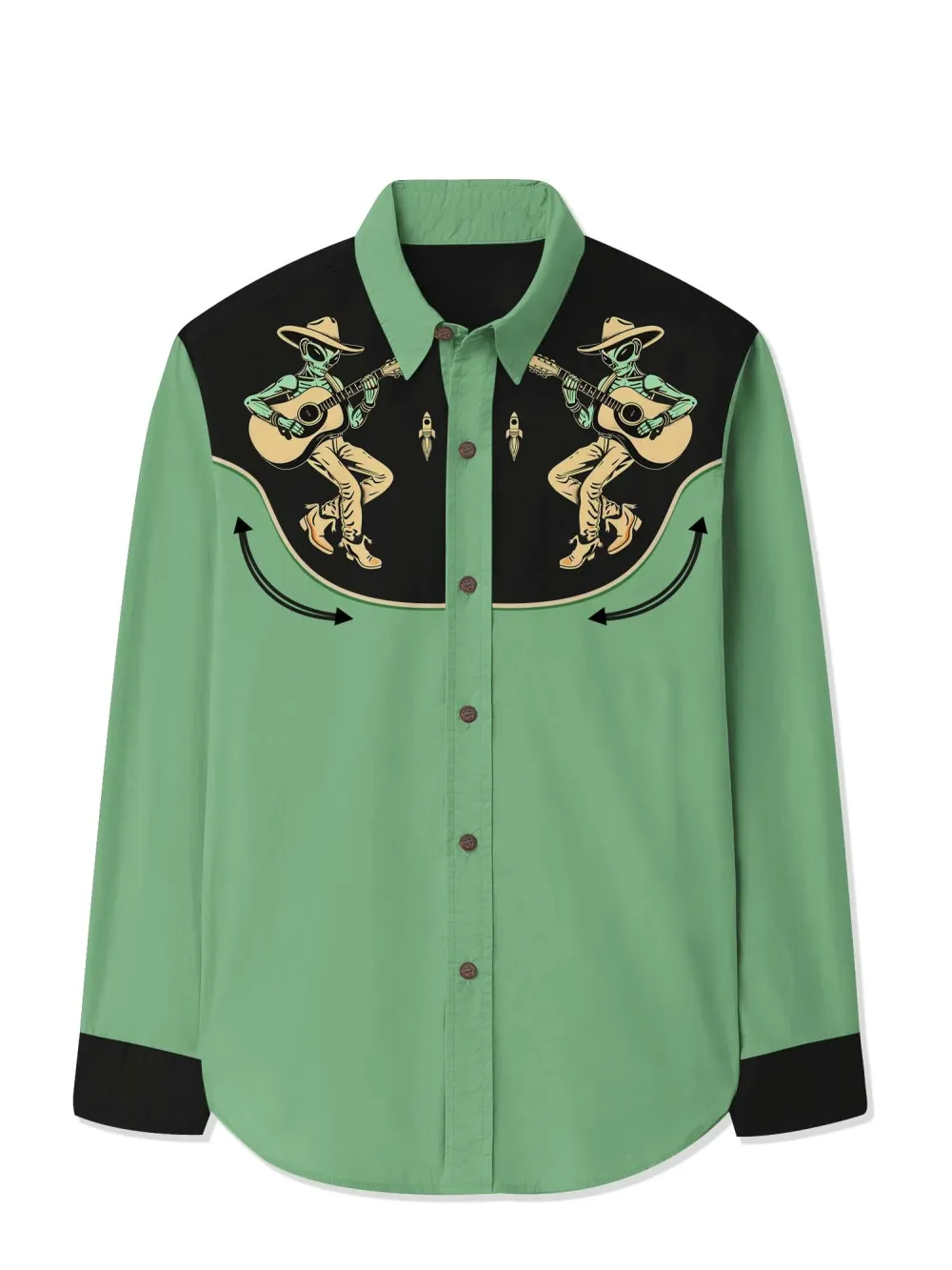 Alien Cowboy Playing Guitar - 100% Cotton Long Sleeves Shirt