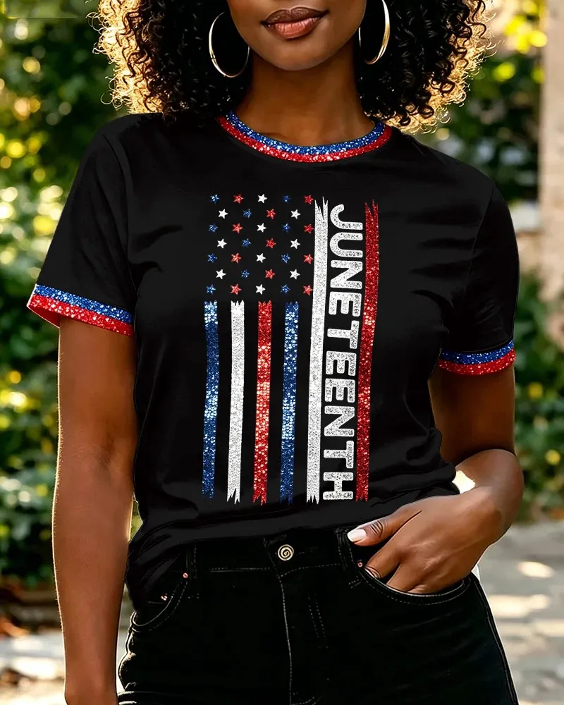 Juneteenth Flag Freedom Day Crew Neck Short Sleeve Tshirt