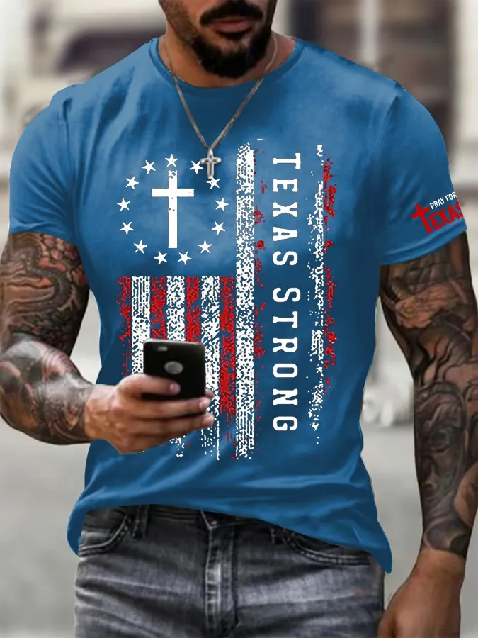 Men's Texas Strong Printed Round Neck T-Shirt