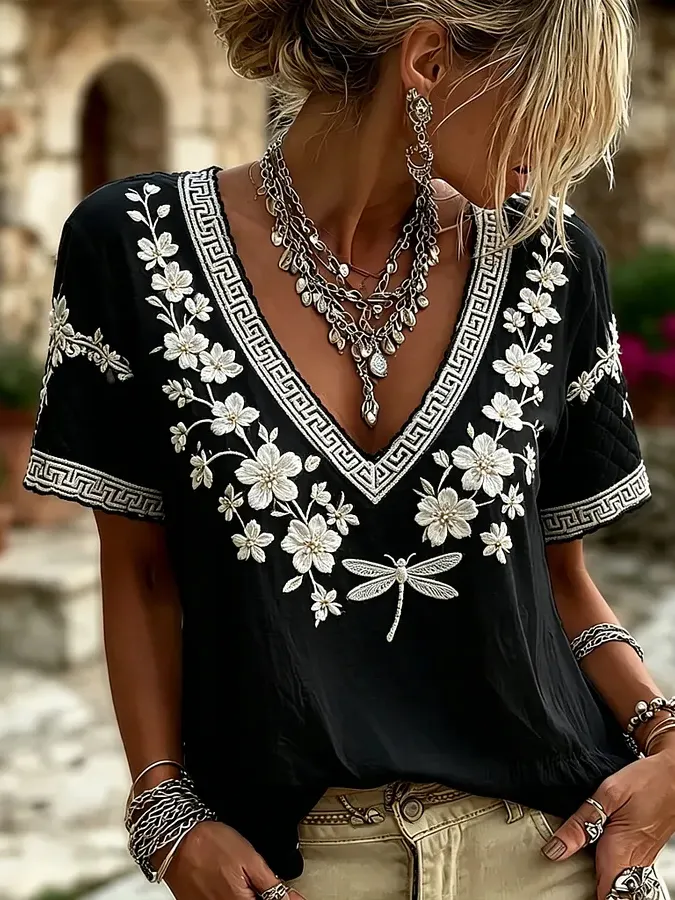 Women's floral print V-neck top