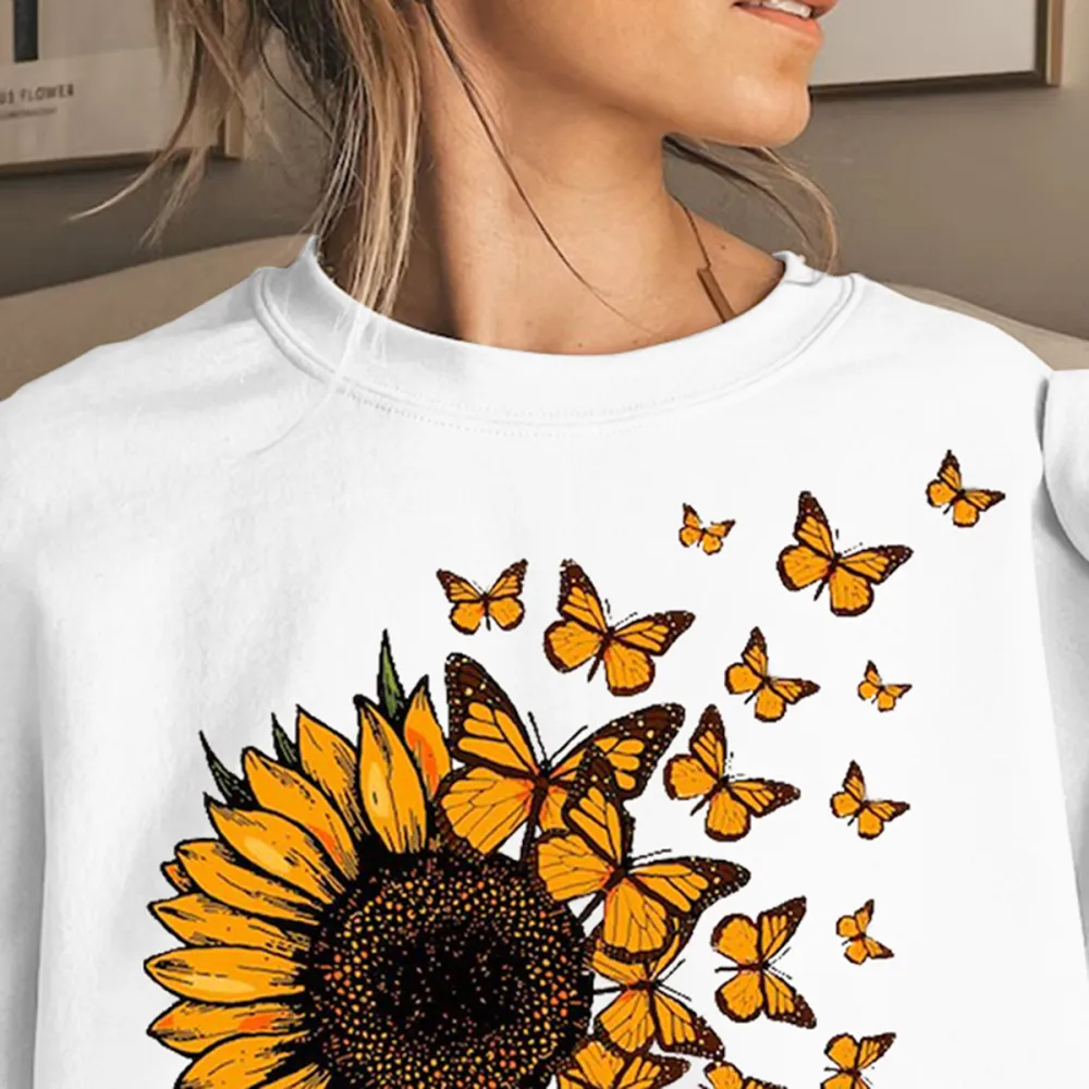 Sunflower Butterfly Accent Graphic Sweatshirts
