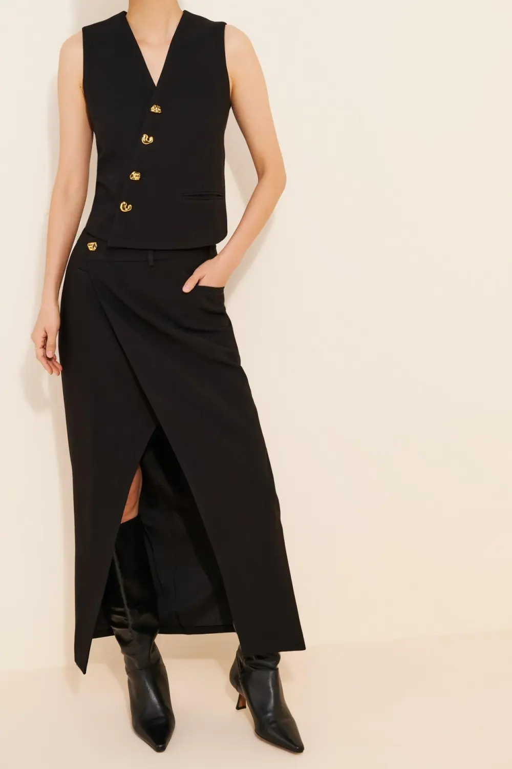 Black Asymmetrical Maxi Skirt