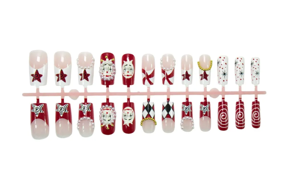 Nailhour 30Pcs Halloween 3D Long Coffin Circus Press On Nails