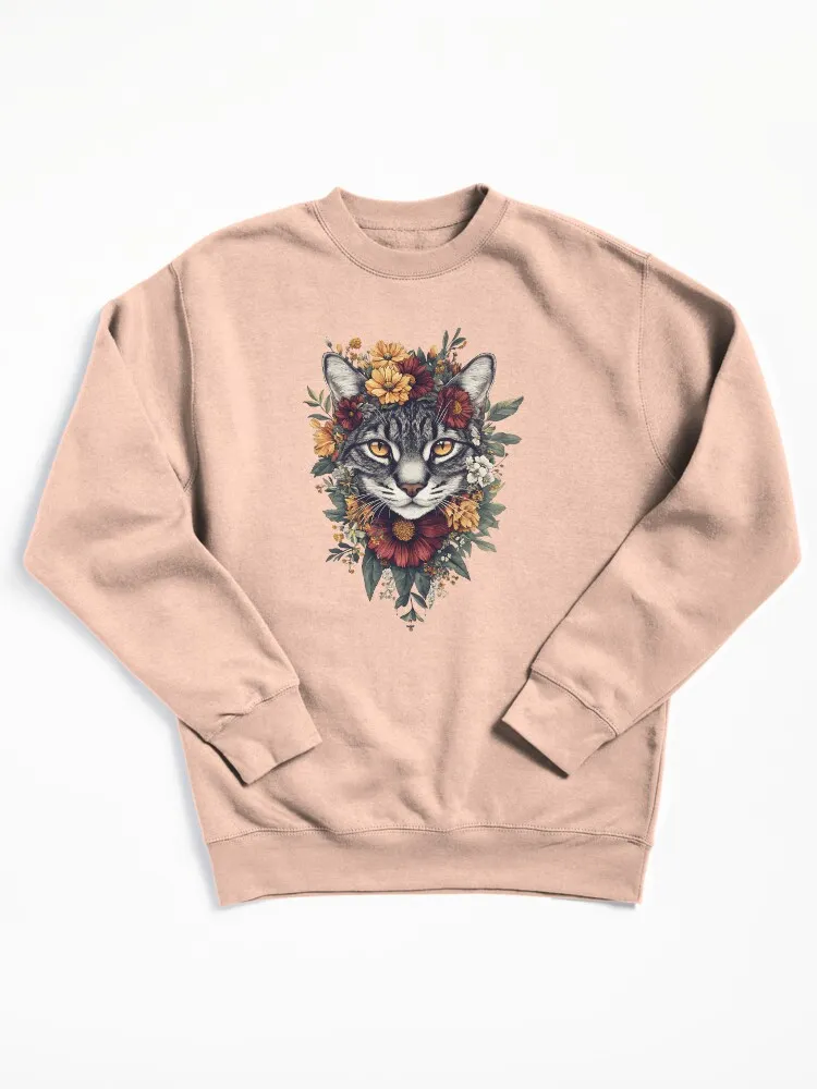Floral Bengal Cat Pullover Sweatshirt