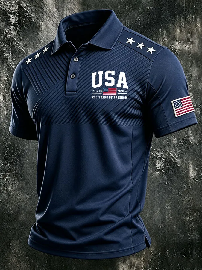 Men'S America Flag Print Casual Polo Shirt