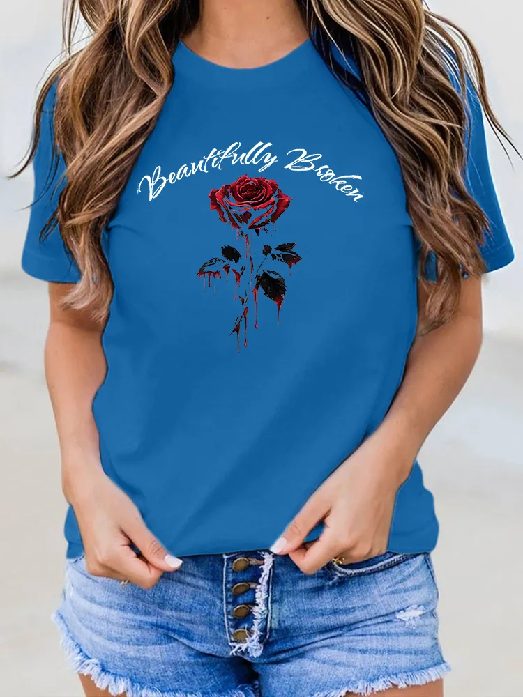 Women's Beautifully Broken Printed Round-Neck Short-Sleeved T-Shirt