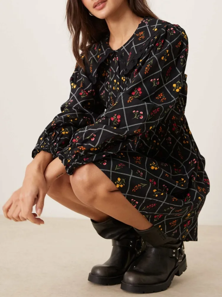 Smocked Back Floral Mini Dress