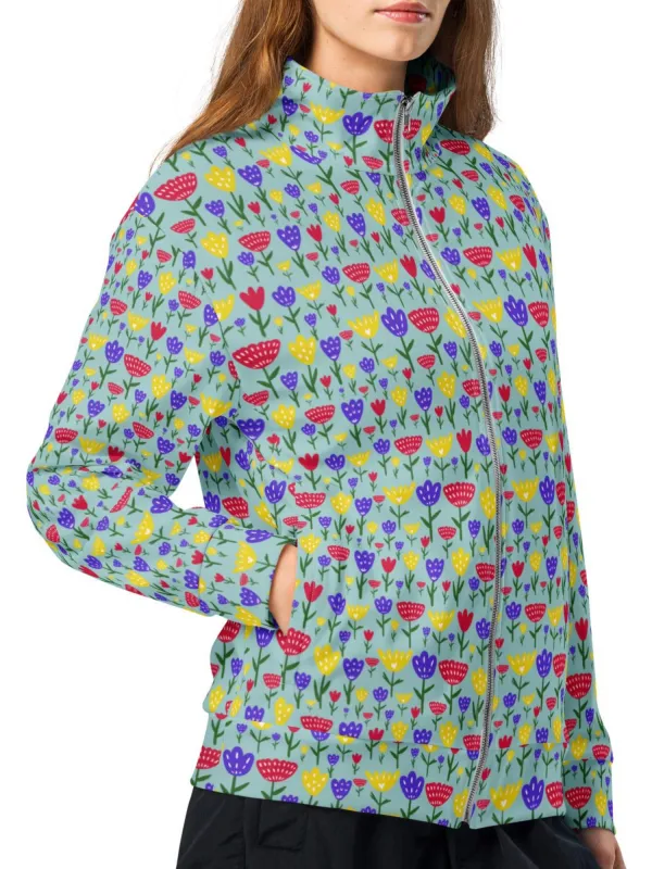 Colorful Tulip Print Zip-Up Jacket
