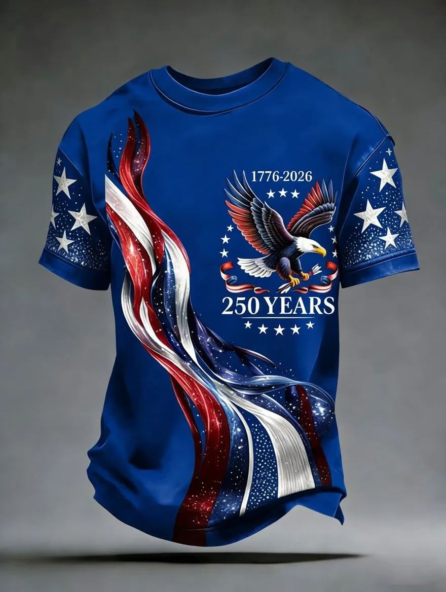 Men's USA 250th Anniversary Commemorative Print Casual T-Shirt