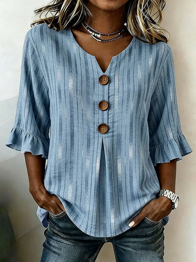 Women's Casual Retro Striped Cotton Linen Shirt