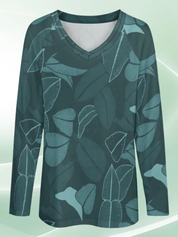 Plant Printed V-Neck T-Shirt