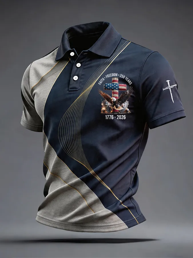 Men's Independence Day patriotic print casual lapel polo