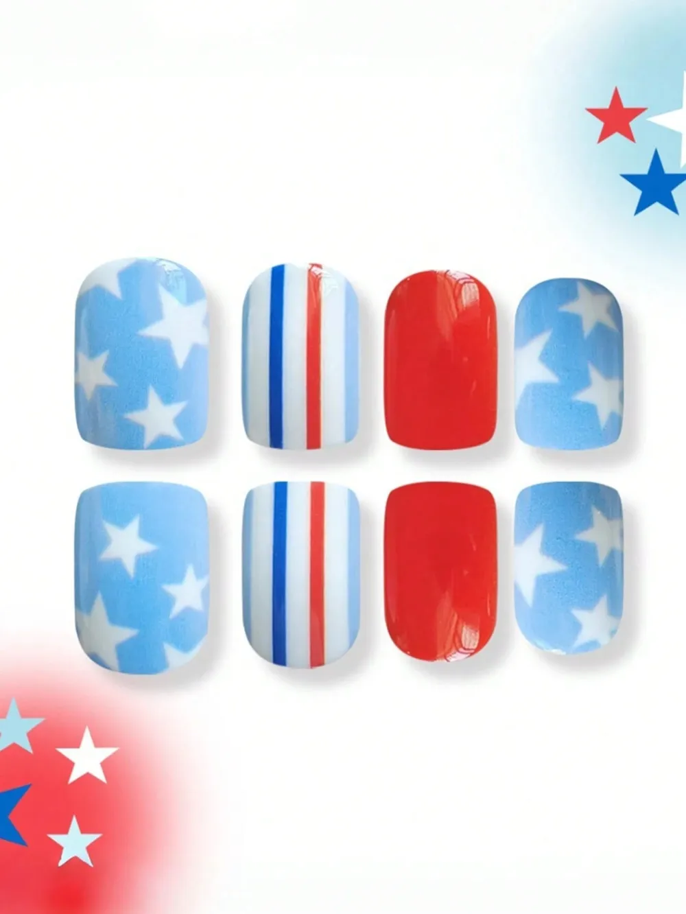 Nailhour 24pcs Red White & Blue Star Pattern Patriotic Style Fake Nails