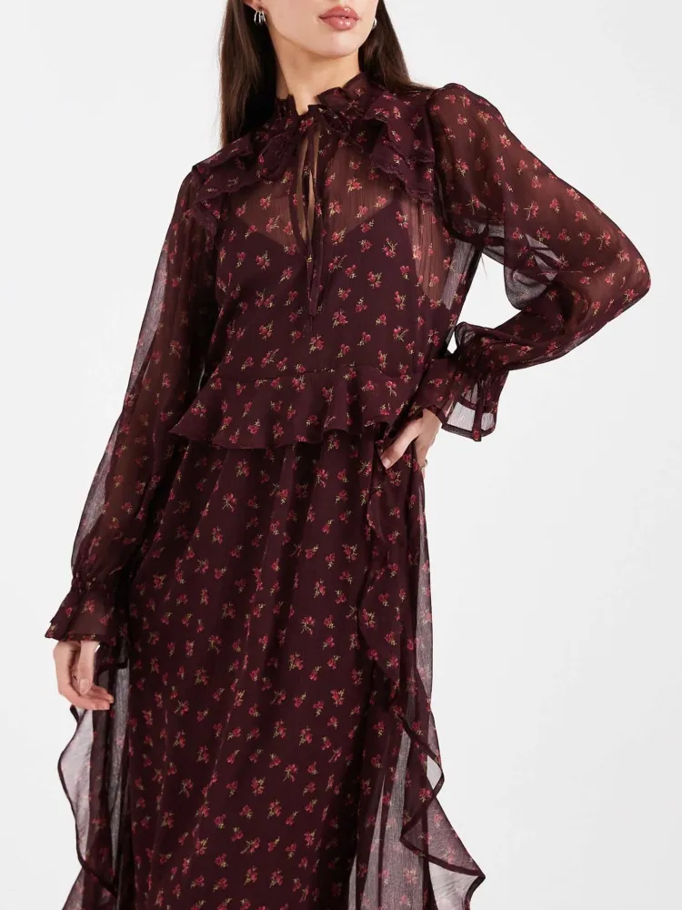 Ruffled Floral Long Sleeve Dress