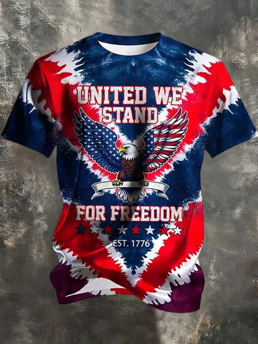 Men's Casual United We Stand For Freedom Printed T-shirt