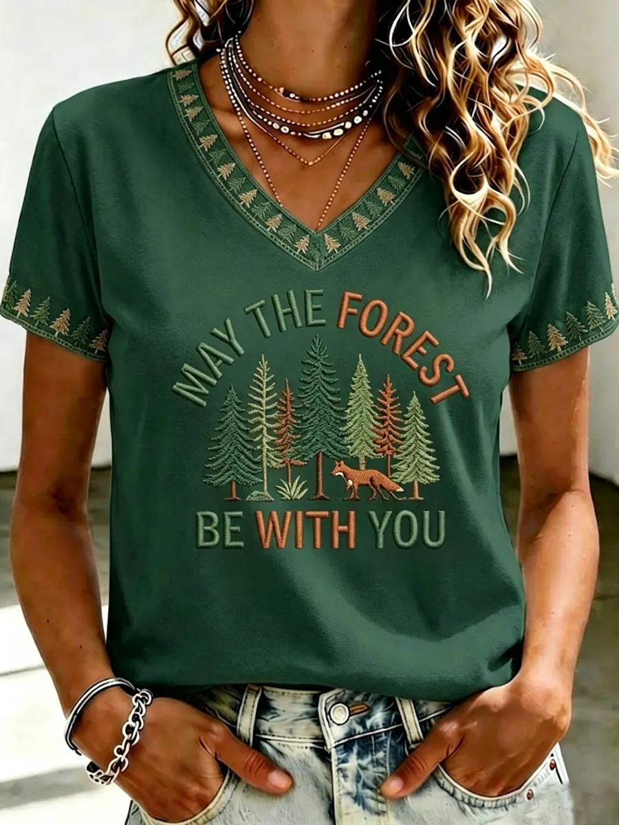 Women'S May The Forest Be With You Printed Casual T-Shirt