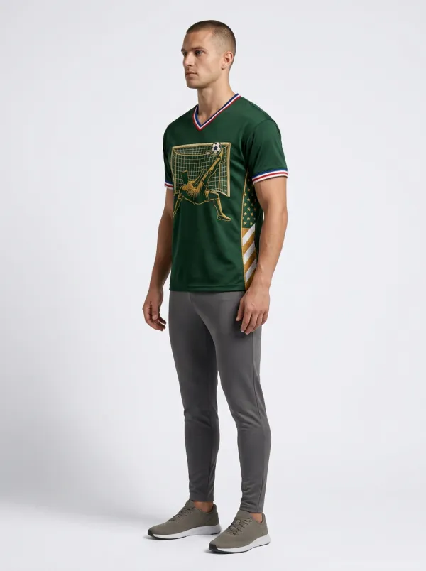 Men's USA Soccer Fan Gold Goal Kick Printed T-shirt