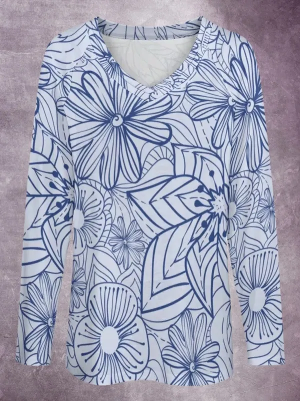 Line Art Print Casual T-Shirt