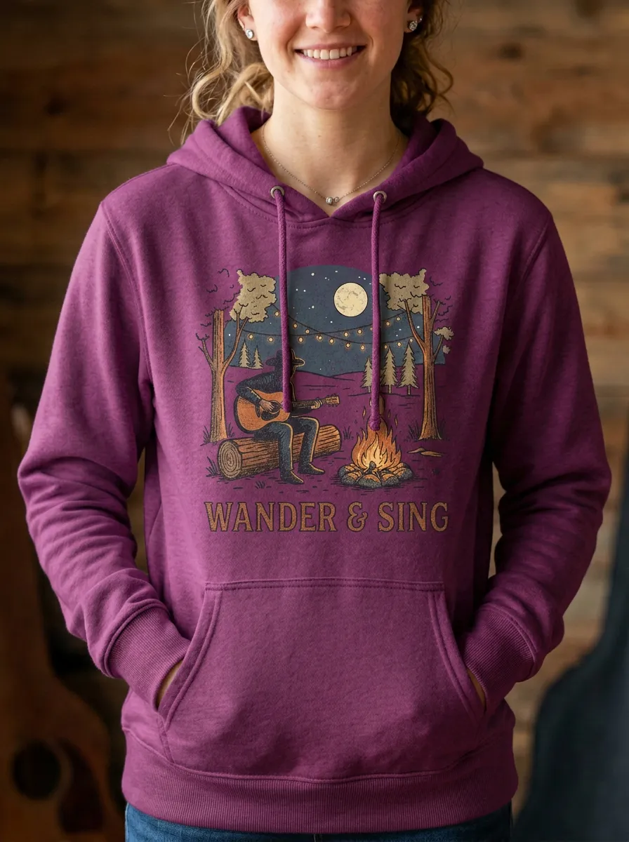 Western-Inspired Illustrated Women's Country Music Pullover Hoodie