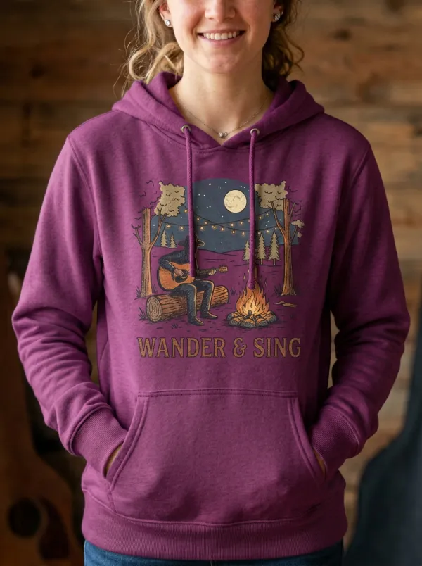 Western-Inspired Illustrated Women's Country Music Pullover Hoodie