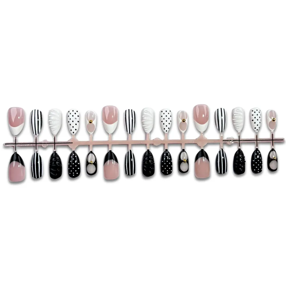 Nailhour 30Pcs French 3D Y2K Brown Vintage Short Almond Press On Nails