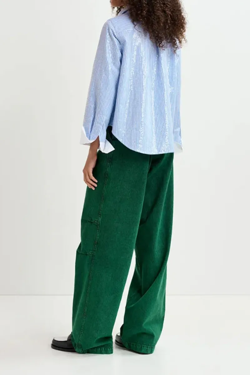 Blue Striped Button Down Long Sleeve Shirts