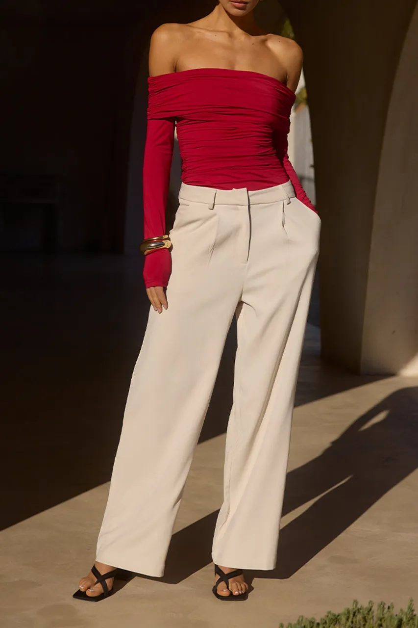 Beige Loose Fit Casual Trousers