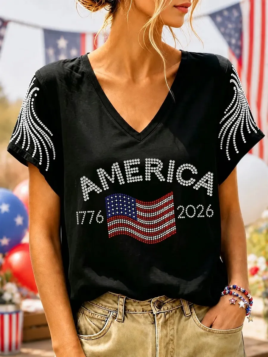 1776-2026 American Women's Hot Diamond Pattern T-shirt