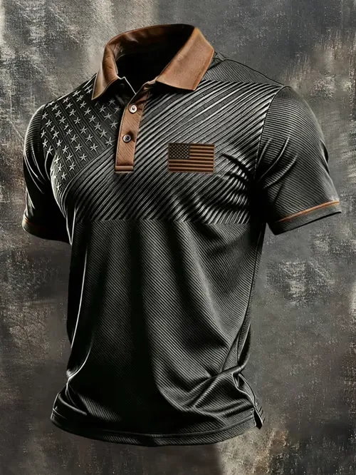 Men'S America Flag Print Casual Polo Shirt