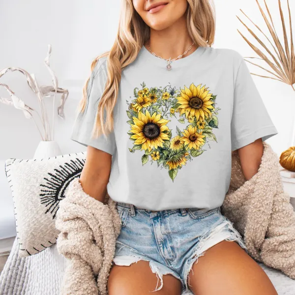 Sunflower And Heart Printed T-Shirts