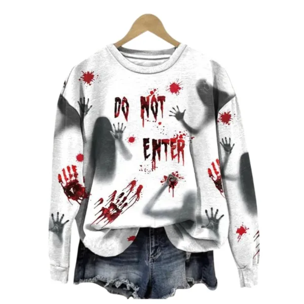 2025 Halloween Women’s Do Not Enter Ghost Print Sweatshirt