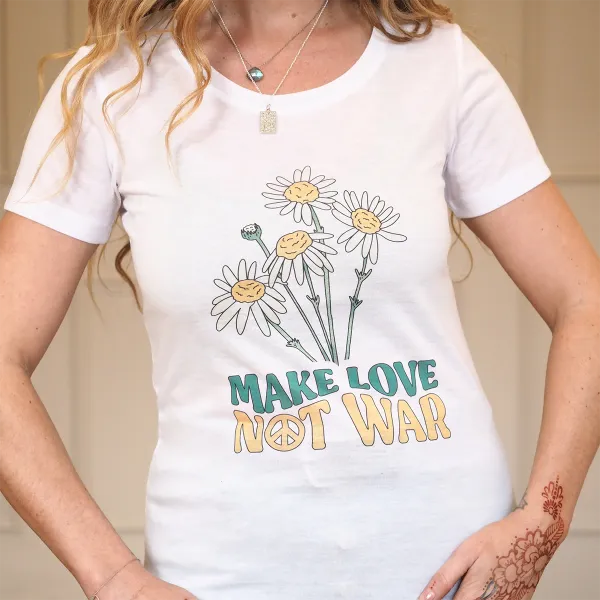 T-shirt Make Love Not War Women Printed Round Neck Short Sleeve