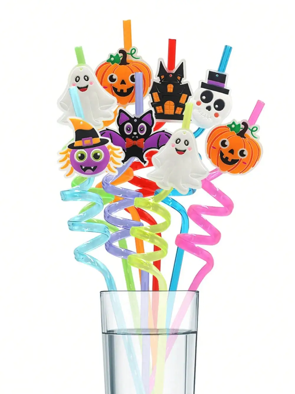 12Pcs Halloween Theme Night Light Decorative Straws