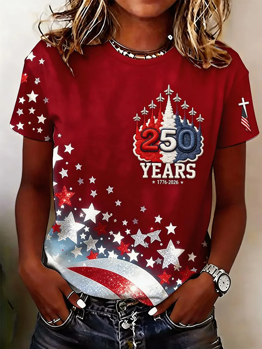 Women's Casual USA 250th Celebration Print Short Sleeve T-shirt