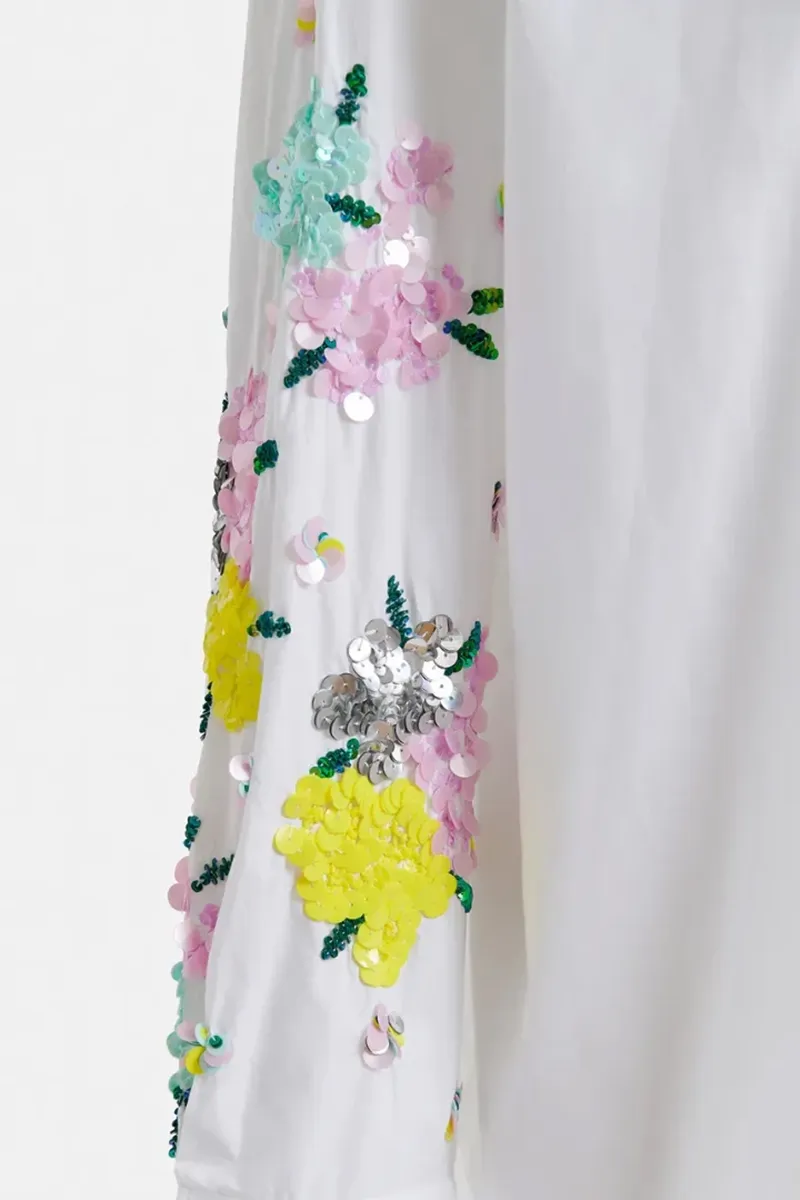 Floral Embroidered Pocketed White Shirts