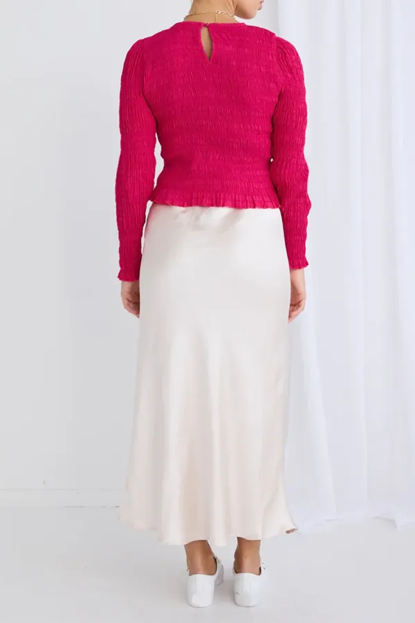 Pink Textured Long - Sleeve Knit Top