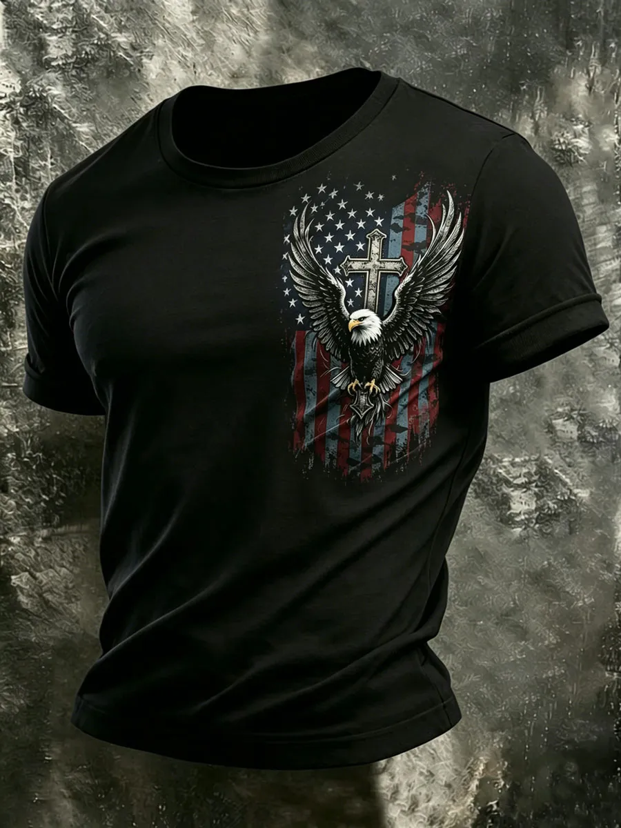 Men'S Retro America 250 National Flag Print Casual T Shirt