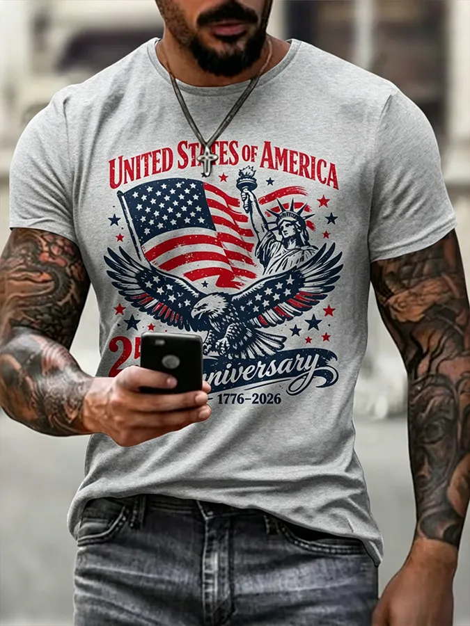 Men'S Casual American 1776-2026 Anniversary Printed Short Sleeved T-Shirt
