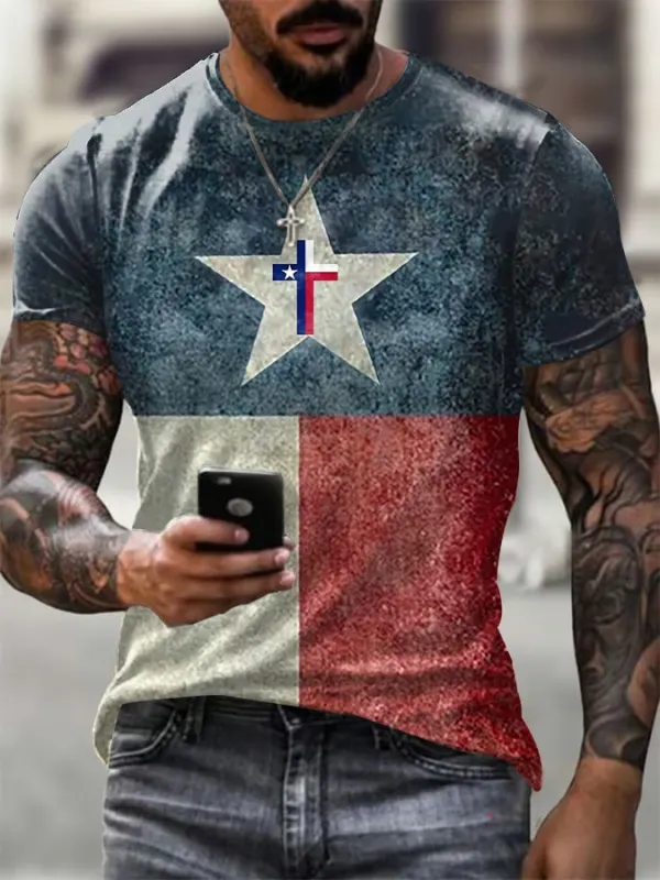 Men's Texas Strong Print Crew Neck T-Shirt