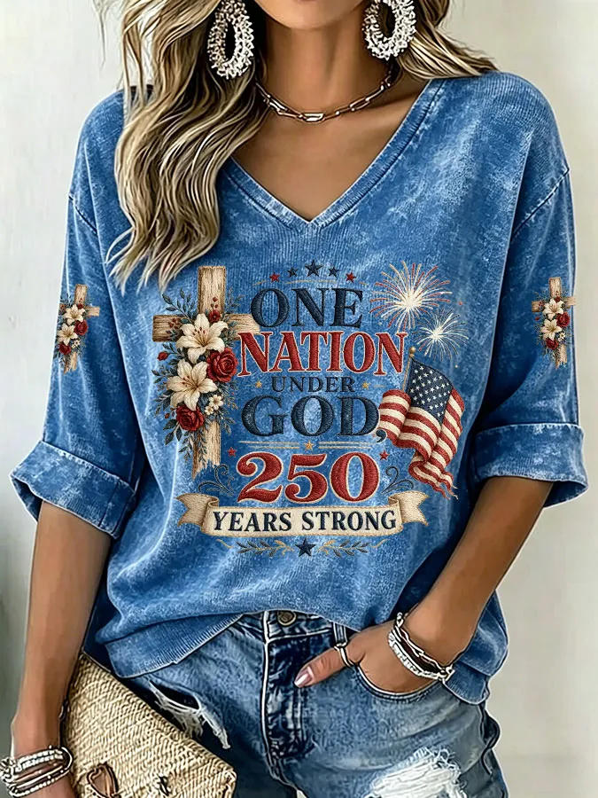 Women'S American Flag Printed Casual Top