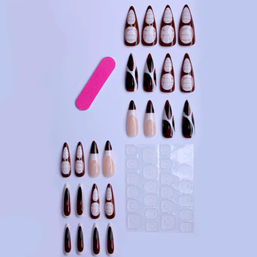 Nailhour 24Pcs French Gilded Long Almond Press On Nails