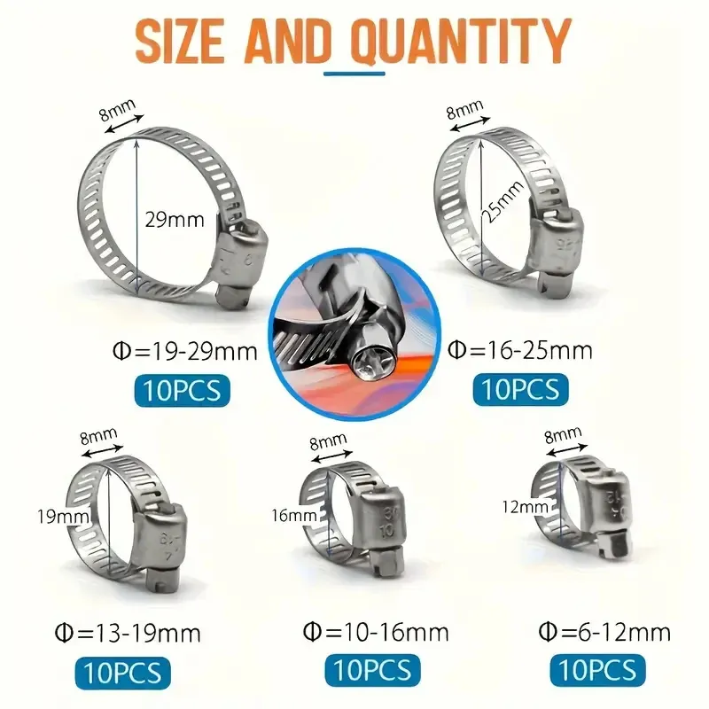 Assorted Size Stainless Steel Hose Clamp Set