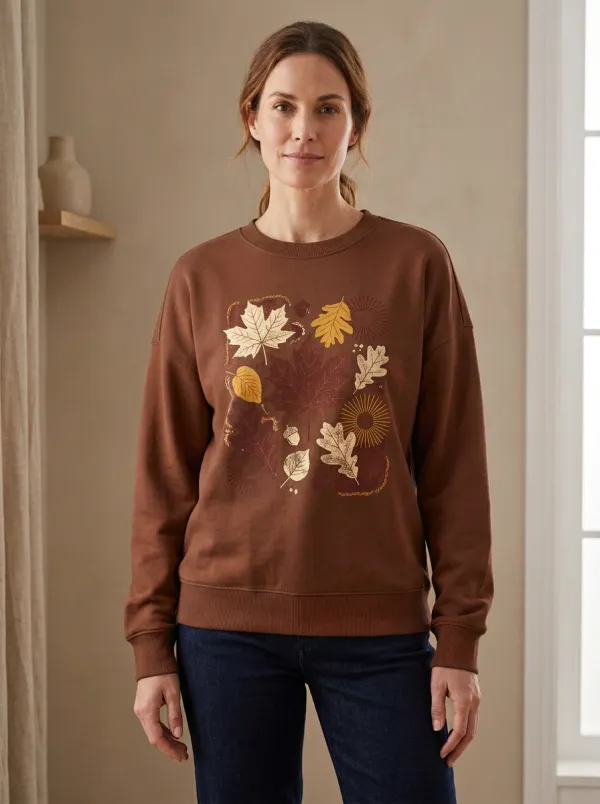 Maple Leaf Acorn Printed Women's Graphic Sweatshirt