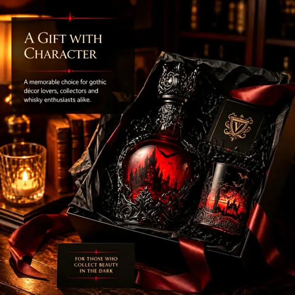 Halloween Dark Red Batwing Castle Decanter